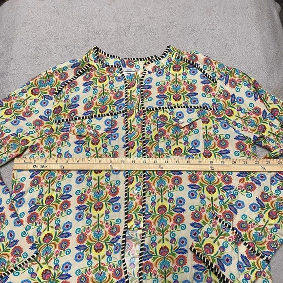 Natural Life Shirt Large Floral Colorful Whimsical Rayon Boho Beach - Picture 7 of 7